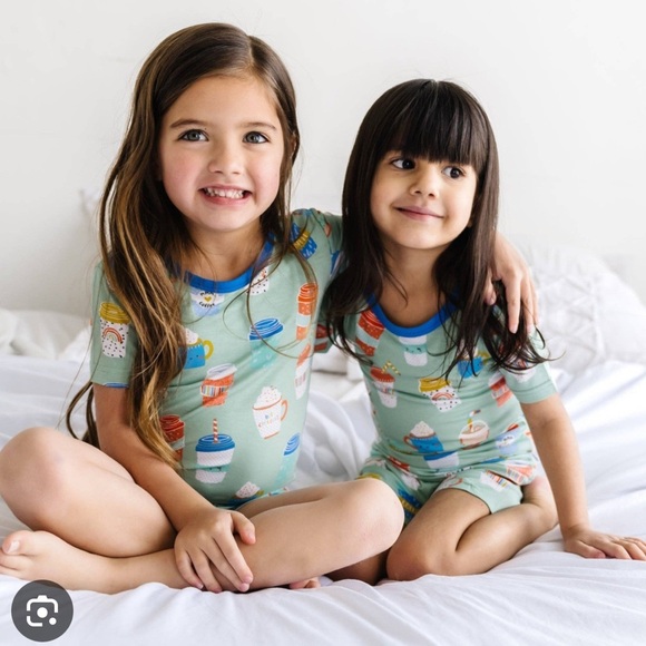 Little Sleepies Love you A Latte Aqua Bamboo Pajama Shorts Set 4T - Picture 2 of 8
